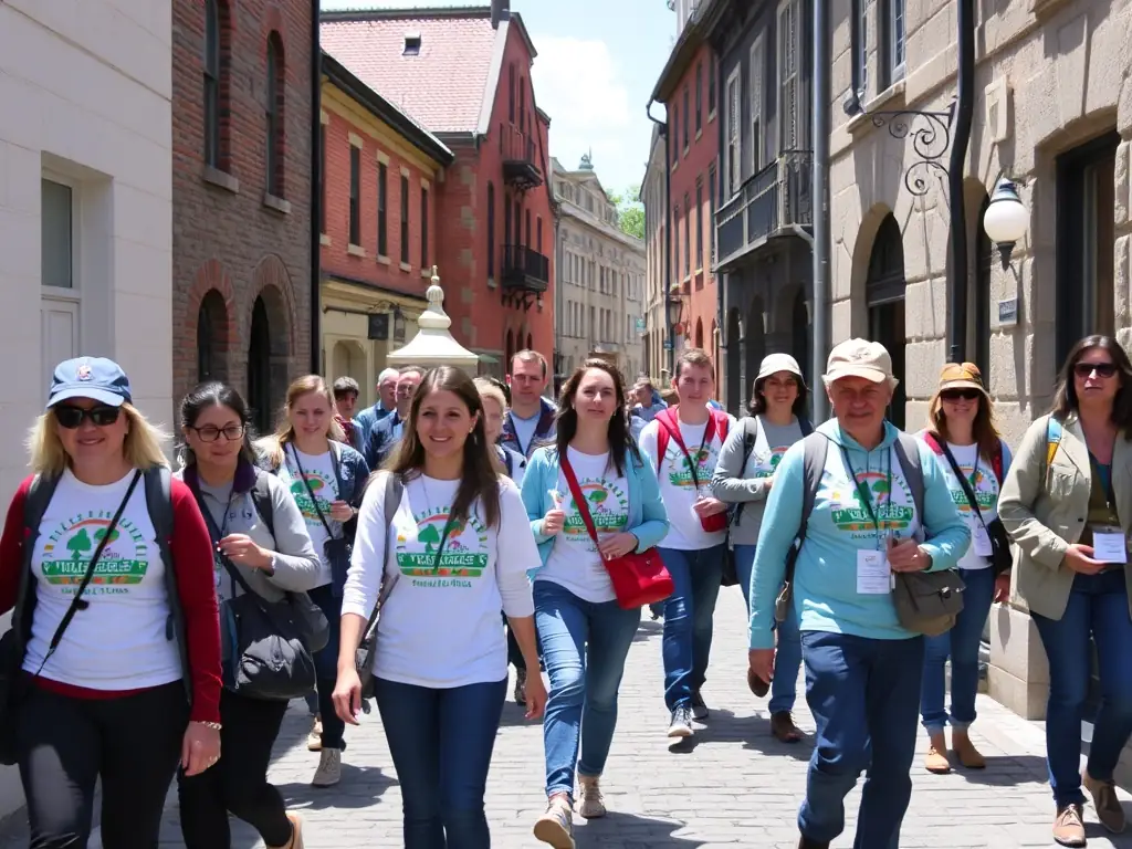 A group of volunteers participating in a heritage walk in Chénérailles, led by a knowledgeable guide. The image highlights the association's efforts to engage the community in preserving and appreciating the town's heritage.