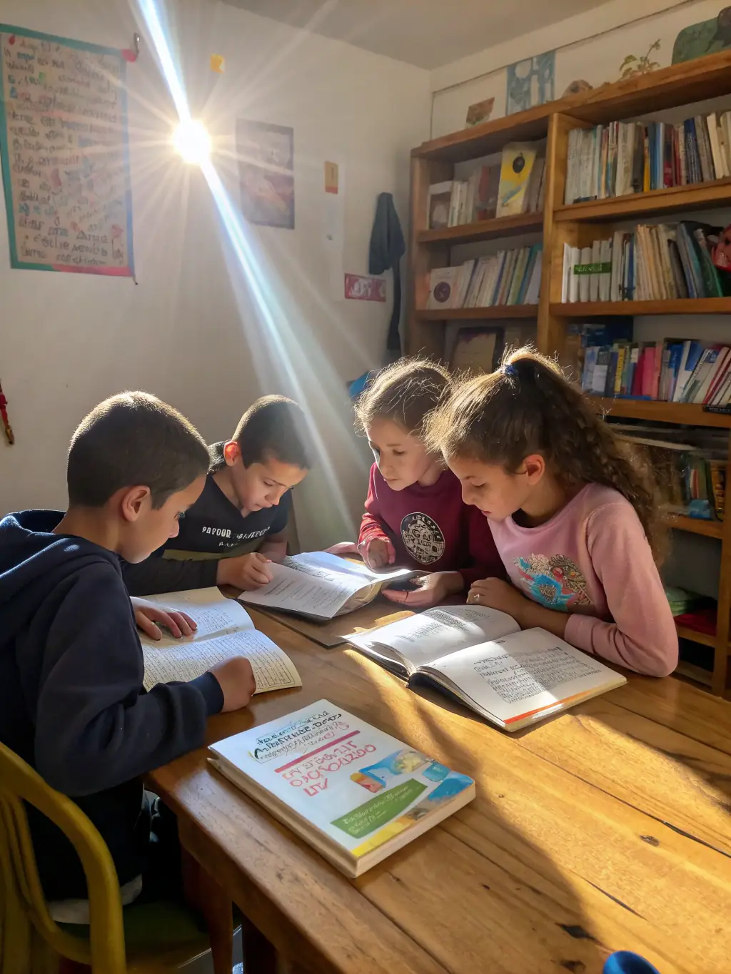 A photo of a group of children participating in an educational workshop about the history of Chénérailles. The children are sitting at tables, listening attentively to the instructor and engaging in hands-on activities.